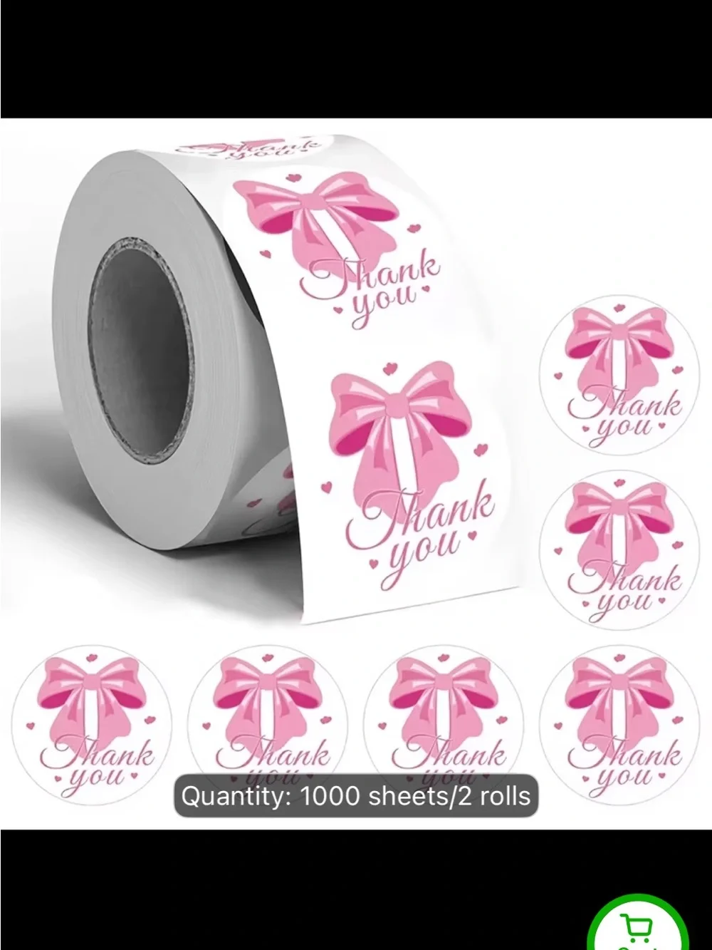 Pink Bow 500 Thank You Sticker Rolls for Gift Packaging